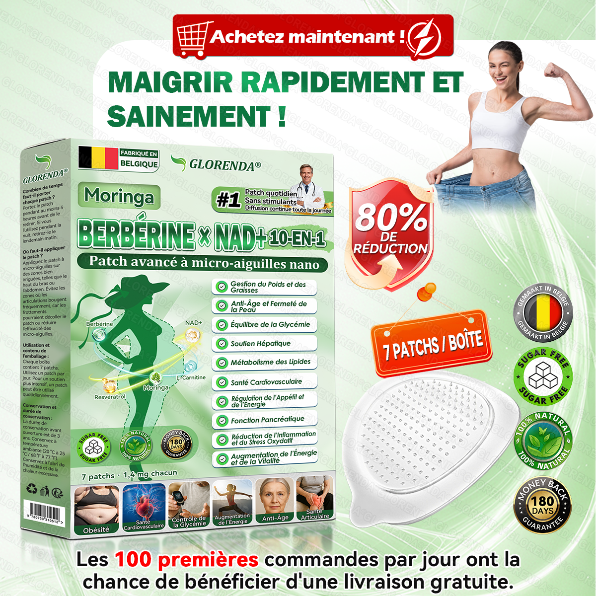 Boutique officielle 🚒🚒𝐆𝐋𝐎𝐑𝐄𝐍𝐃𝐀® Moringa · Berbérine + NAD+ – Patch Microneedle Nano Avancé 10-en-1 (1×/jour, résultats visibles en 7 jours) | Obésité, relâchement cutané, apnée du sommeil, articulations, etc.-LYJ
