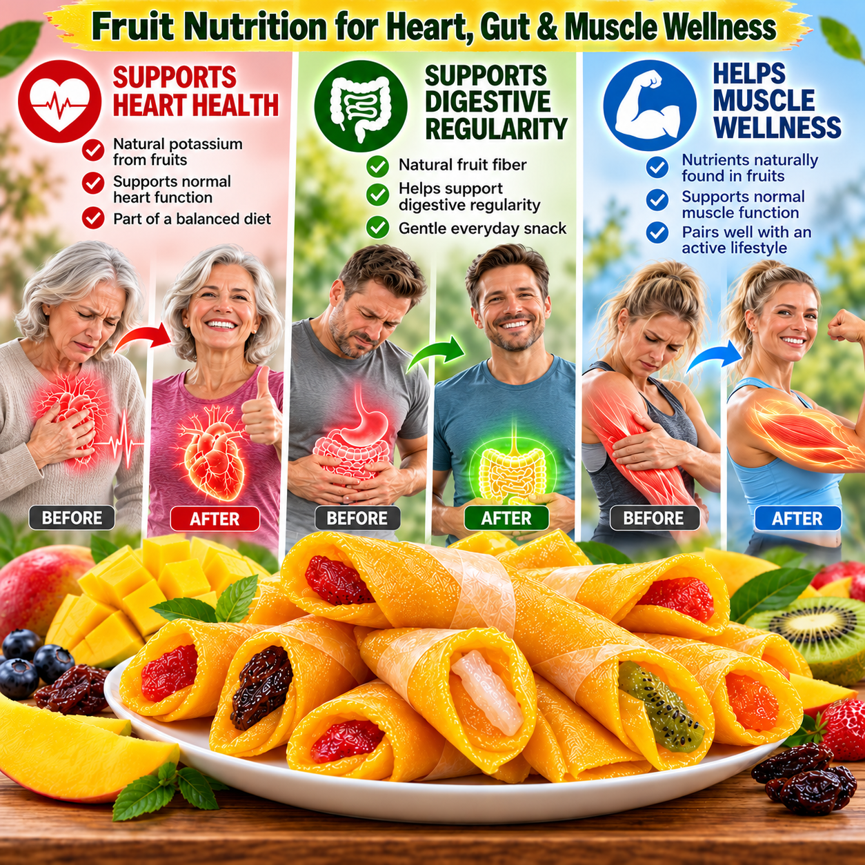 Mango fruit rolls as part of a balanced everyday diet