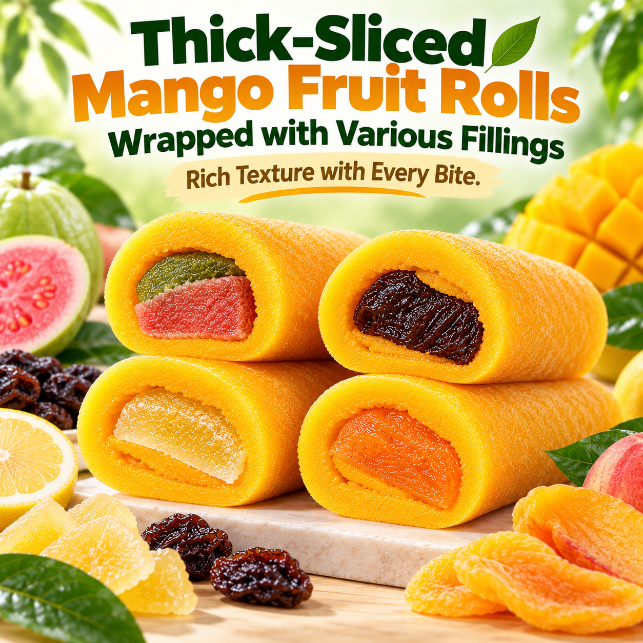 Golden mango wraps with distinct fruit centers